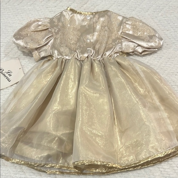 Vintage Dress Baby Toddler Girl Party Easter Gold Puff Sleeve Fancy Formal - Picture 7 of 9